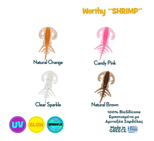 Szalagos szilikon garnéla ‘Nerd Shrimp’, 4,5 cm